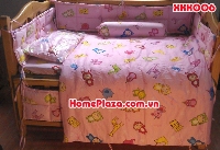 Chăn ga gối quây cũi trẻ em 4 mùa màu hồng cute cho bé gái